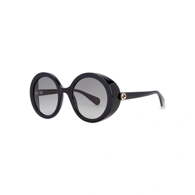 Shop Gucci Black Round-frame Sunglasses