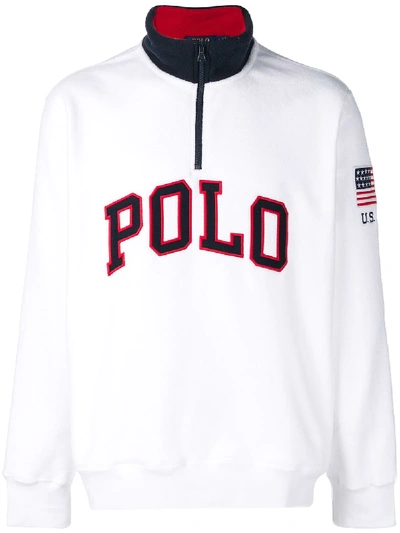 Shop Polo Ralph Lauren Logo Embroidered Sweater In White