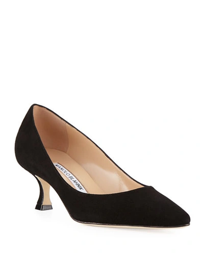 Manolo Blahnik Srila Suede Low-heel Pump In Black