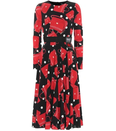 Shop Dolce & Gabbana Printed Stretch Silk Midi Dress In Red