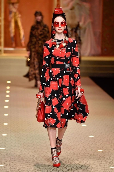 Shop Dolce & Gabbana Printed Stretch Silk Midi Dress In Red