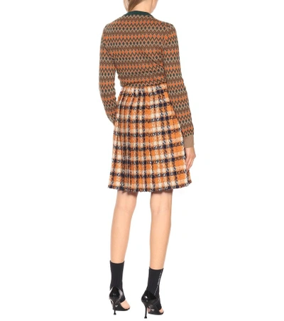 Shop Prada Wool Tweed Pleated Skirt In Orange