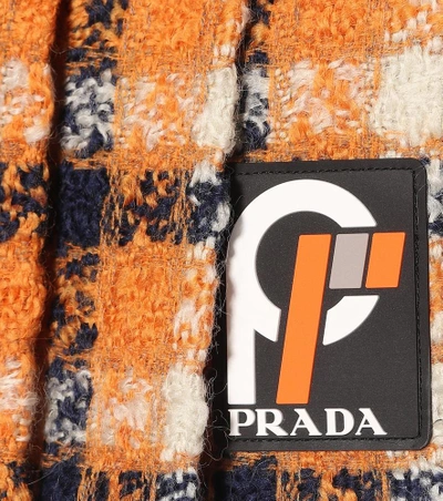 Shop Prada Wool Tweed Pleated Skirt In Orange