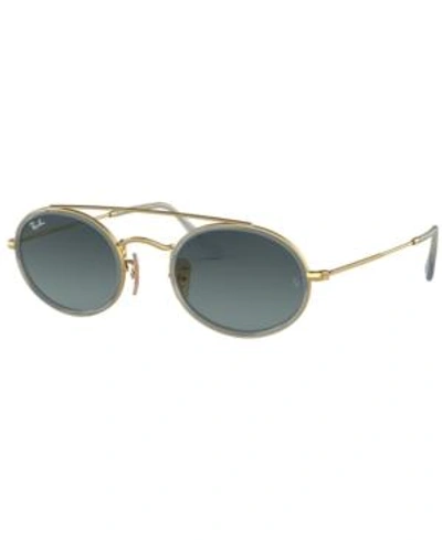 Shop Ray Ban Ray-ban Sunglasses, Rb3847n Oval Double Bridge In Gold / Blue Gradient Grey
