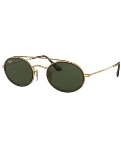 Shop Ray Ban Ray-ban Sunglasses, Rb3847n Oval Double Bridge In Gold / Green