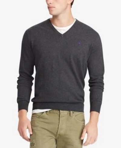 Shop Polo Ralph Lauren Men's Merino Wool V-neck Sweater In Dark Charcoal Heather