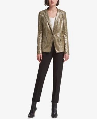 Shop Dkny Sequined One-button Blazer In Gold