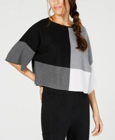 Shop Eileen Fisher Tencel Bateau-neck Colorblocked Sweater, Regular & Petite In Black/soft White