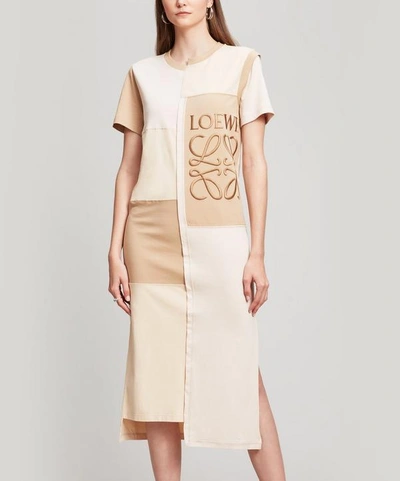 Shop Loewe Patchwork Cotton T-shirt Dress In Beige