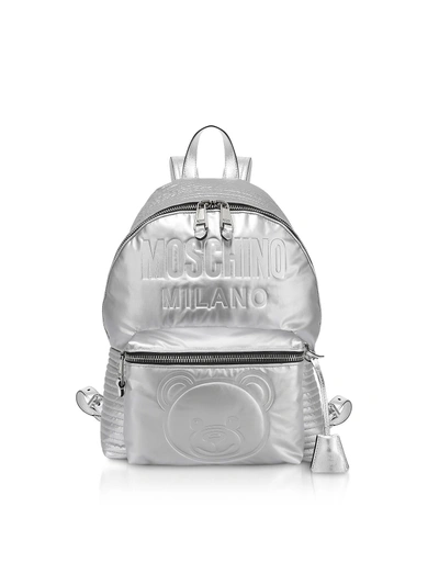 Shop Moschino Space Teddy Eco-leather Backpack In Silver