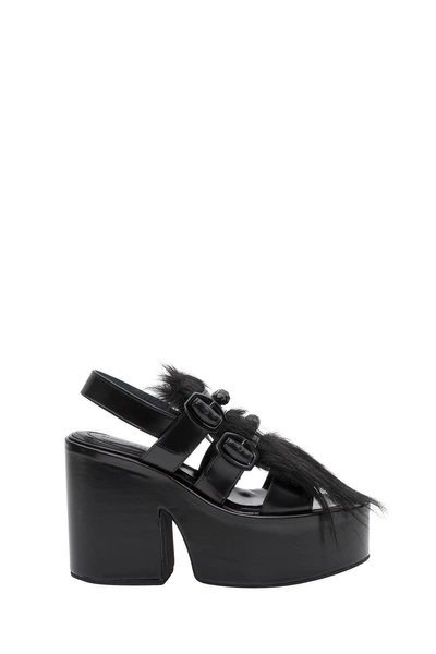 Shop Simone Rocha Platfrom Sandals With Fur Insert And Buckles In Nero