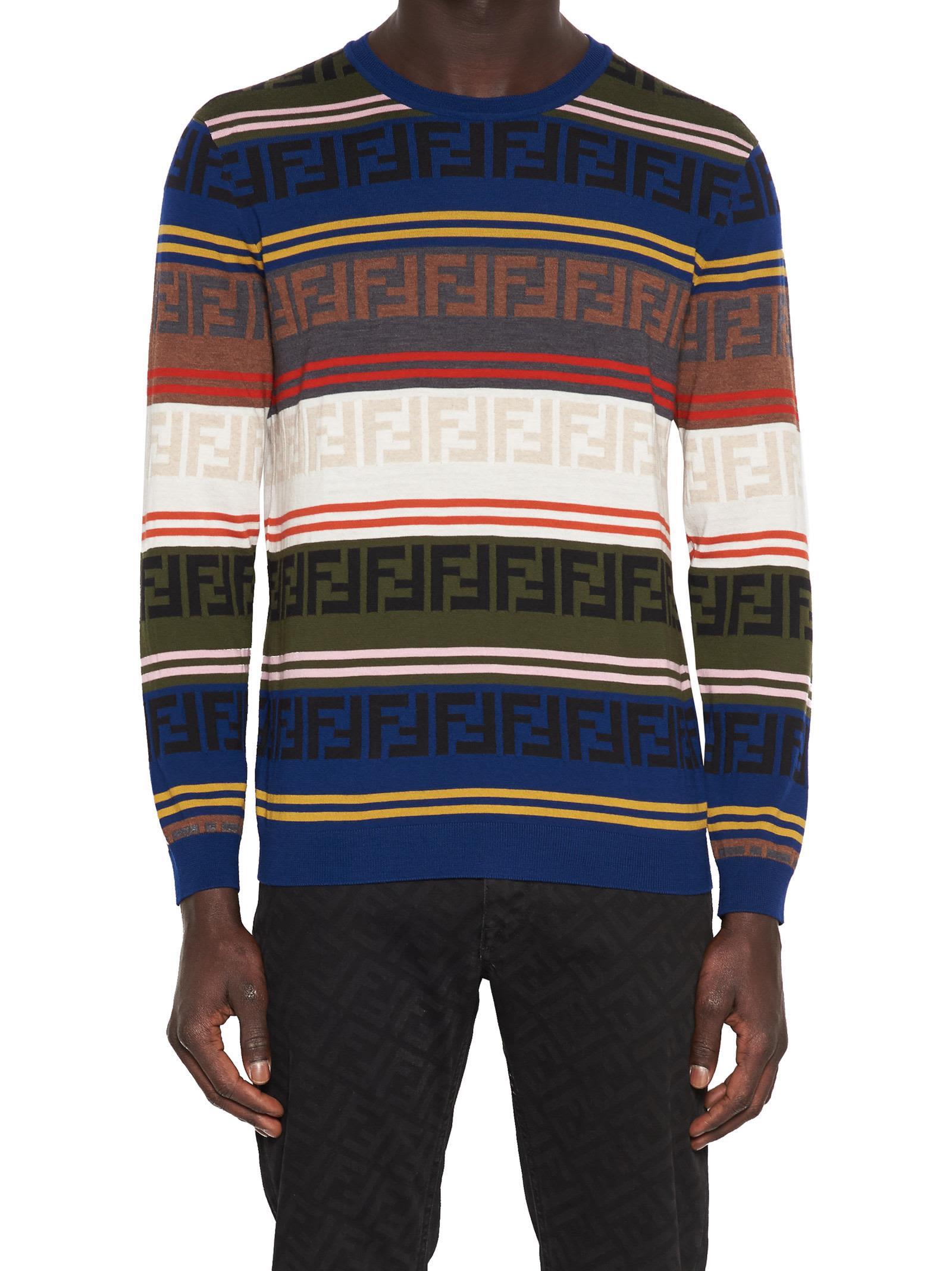 Fendi Logo Stripe Sweater In Multicolor 