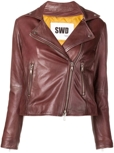 Shop Sword 6.6.44 Zipped Leather Jacket In Brown