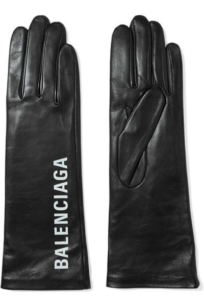 Shop Balenciaga Printed Leather Gloves In Black