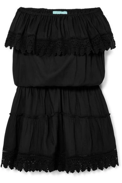 Shop Melissa Odabash Joy Crochet-trimmed Voile Mini Dress In Black