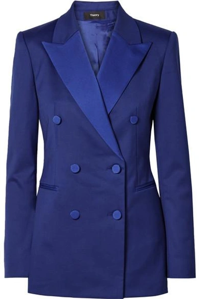 Shop Theory Satin-trimmed Crepe Tuxedo Blazer In Blue