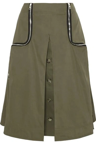 Shop Jw Anderson Zip-detailed Twill Midi Skirt In Army Green