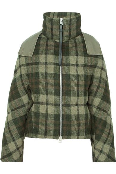 Shop Jw Anderson Hooded Checked Wool Down Jacket In Army Green