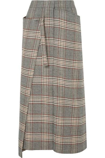 Shop Joseph Beck Checked Wool Midi Skirt In Gray