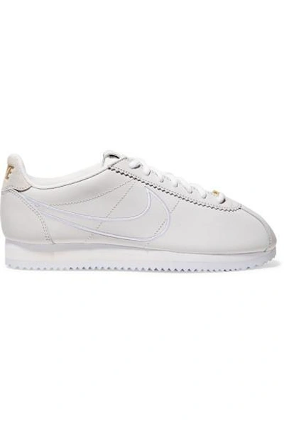 Shop Nike Classic Cortez Faux Suede-trimmed Leather Sneakers In White
