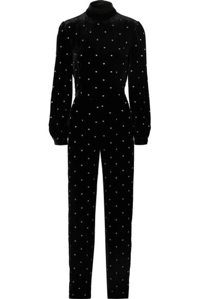 Shop Raquel Diniz Isabella Open-back Embroidered Silk-velvet Jumpsuit In Black