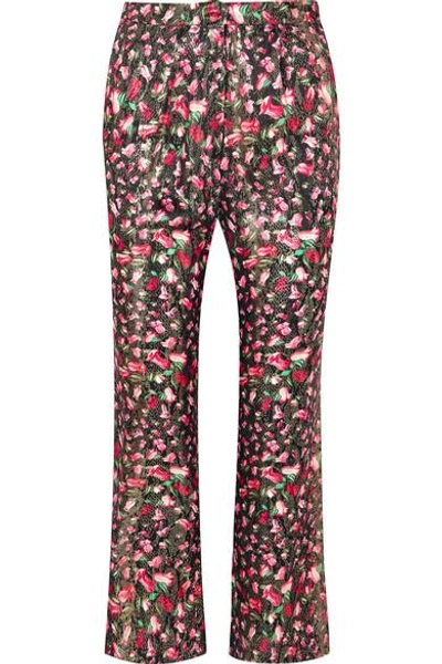 Shop Raquel Diniz Eunice Floral-print Silk-lamé Bootcut Pants In Black