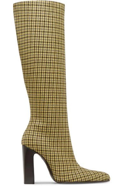 Shop Balenciaga Houndstooth Wool-tweed Knee Boots In Yellow