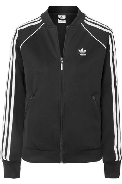 Shop Adidas Originals Striped Stretch-jersey Track Jacket In Black