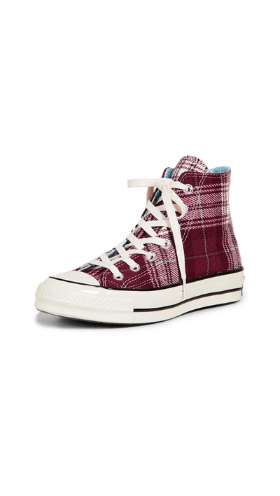 Shop Converse Chuck 70 Plaid High Top Sneakers In Dark Burgundy/multi