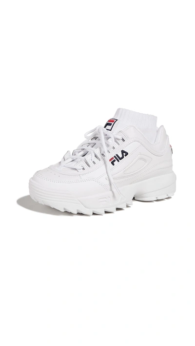 Shop Fila Disruptor Evo Sockfit Sneakers In White/ Navy/ Red