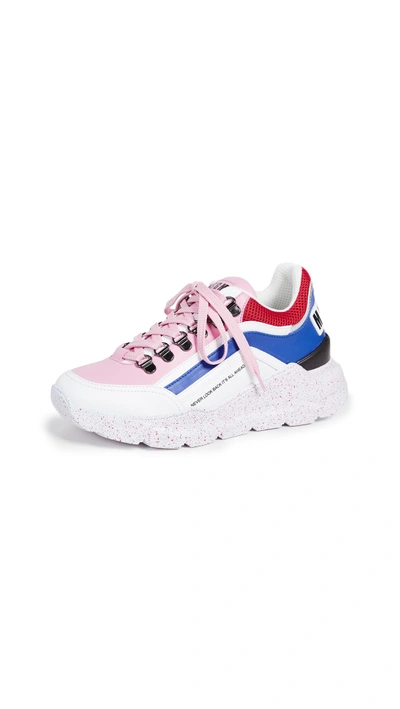 Shop Msgm Chunky Running Lace-up Sneakers In White/red/pink
