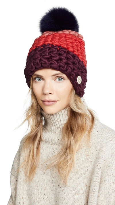 Shop Mischa Lampert Deep Beanie Hat In Mulberry/red/aubergine/navy