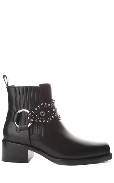 Shop Red Valentino Embellished Leather Ankle Boots In Nero