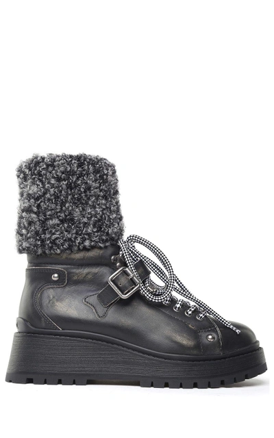 Shop Miu Miu Sock Leather Ankle Boots In Nero