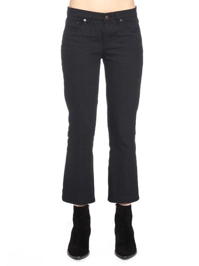 Shop Saint Laurent Bootcut Cropped Jeans In Black