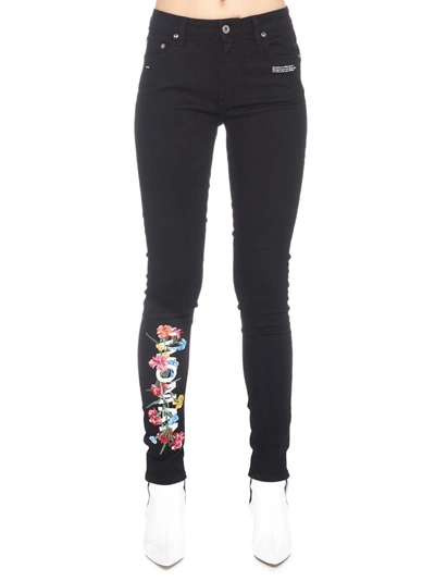 Shop Off-white Flowers Skinny Jeans In Black