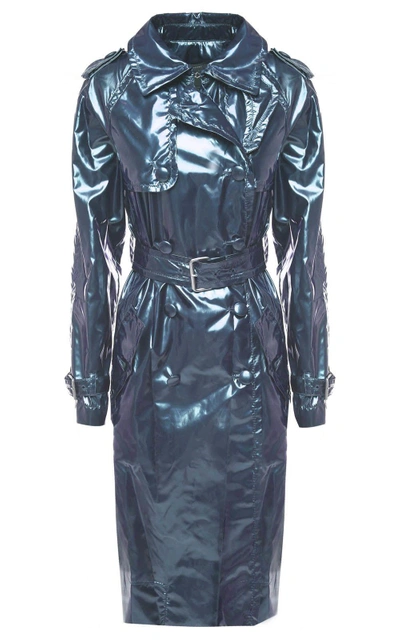 Shop Marc Jacobs Belted Metallic Vinyl Trench Coat In Blu