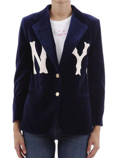 Shop Gucci Velvet Jacket Ny Yankees In Blue