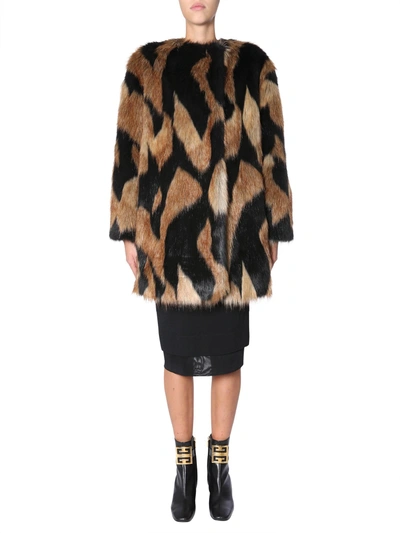 Shop Givenchy Faux Fur Short Coat In Multicolour