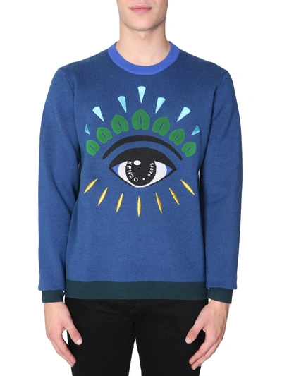 Shop Kenzo Jumper With Eye Jacquard In Blue