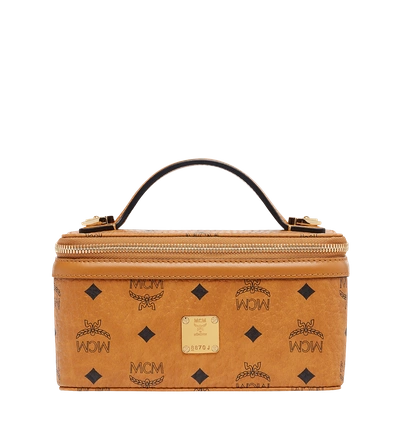 Shop Mcm Rockstar Vanity Case In Visetos Original In Cognac