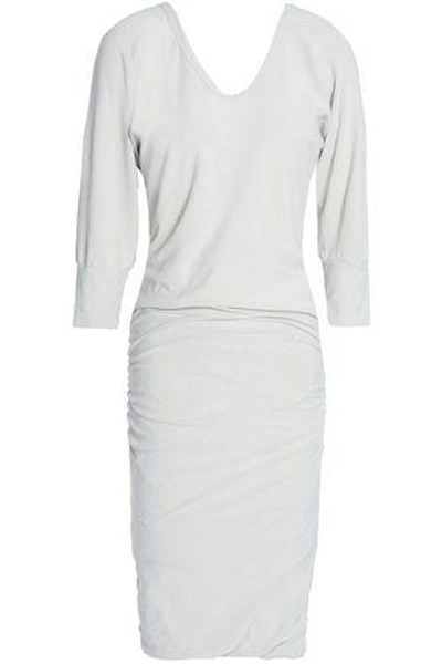 Shop James Perse Woman Ruched Cotton-jersey Dress Stone