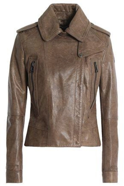 Shop Belstaff Woman Leather Biker Jacket Taupe