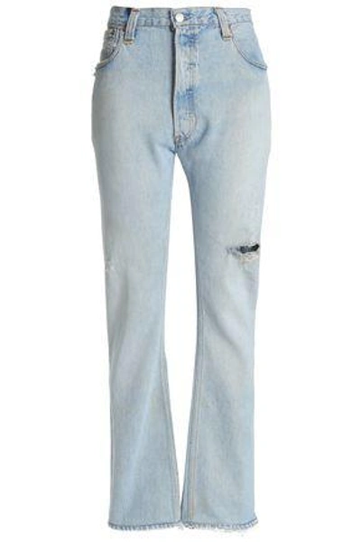 Shop Re/done By Levi's Woman Distressed High-rise Bootcut Jeans Light Denim
