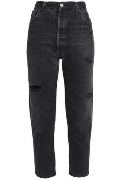 Shop Re/done By Levi's Woman Faded High-rise Straight-leg Jeans Black