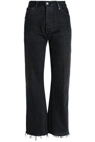 Shop Re/done By Levi's Woman Frayed High-rise Bootcut Jeans Black
