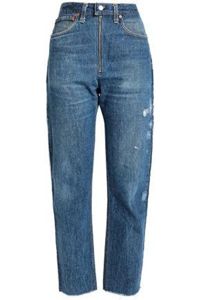 Shop Re/done By Levi's Faded High-rise Straight-leg Jeans In Mid Denim