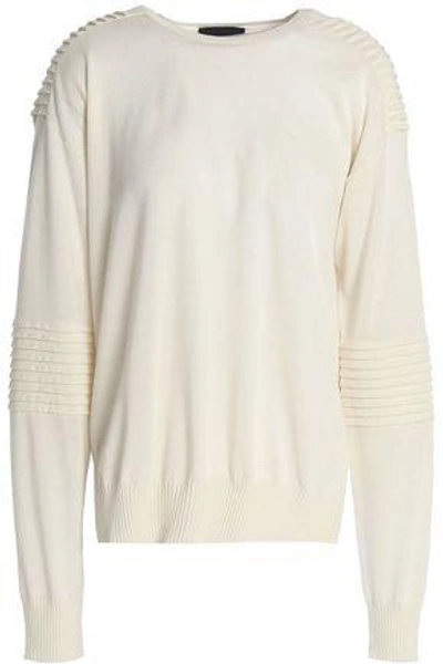 Shop Belstaff Woman Pleated Wool, Silk And Cashmere-blend Sweater Ivory