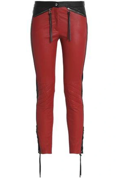 Shop Belstaff Woman Mid-rise Skinny Leather Pants Red