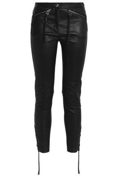 Shop Belstaff Woman Mid-rise Skinny Leather Pants Black